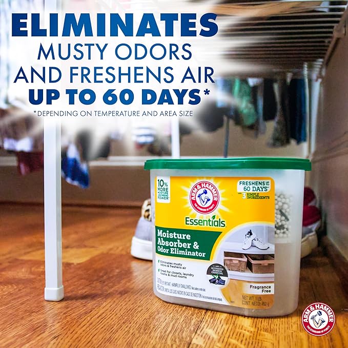 Arm & Hammer Essentials Disposable Moisture Absorber and Odor Eliminator Tub, Fragrance Free, 1 lb., Attracts and Traps Excess Moisture, Ideal Closet Dehumidifier (Pack of 3) - Image 2