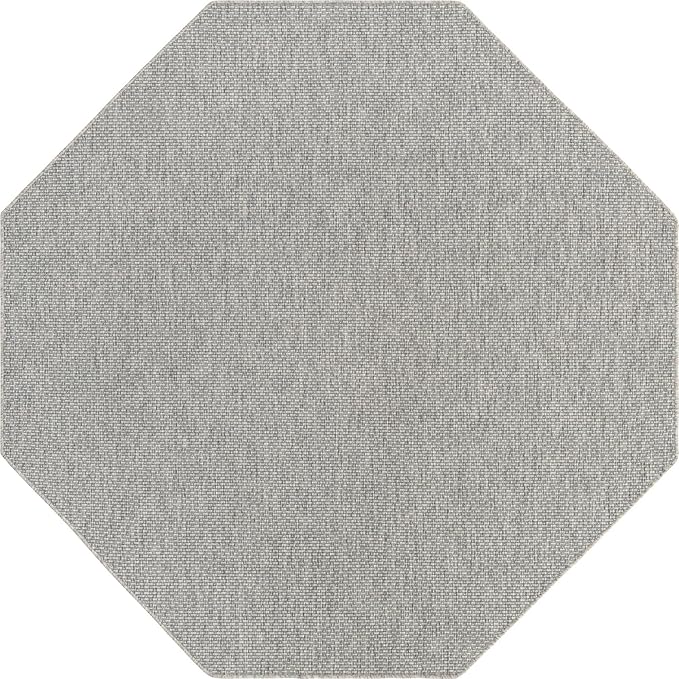 Unique Loom Collection Casual Transitional Solid Heathered Indoor/Outdoor Flatweave Area Rug (7' 10" Octagon, Light Gray/Ivory) - Image 8