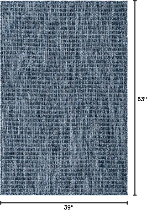 Unique Loom Collection Casual Transitional Solid Heathered Indoor/Outdoor Flatweave Area Rug (3' 3" x 5' 3" Rectangle, Blue/Navy Blue) - Image 2