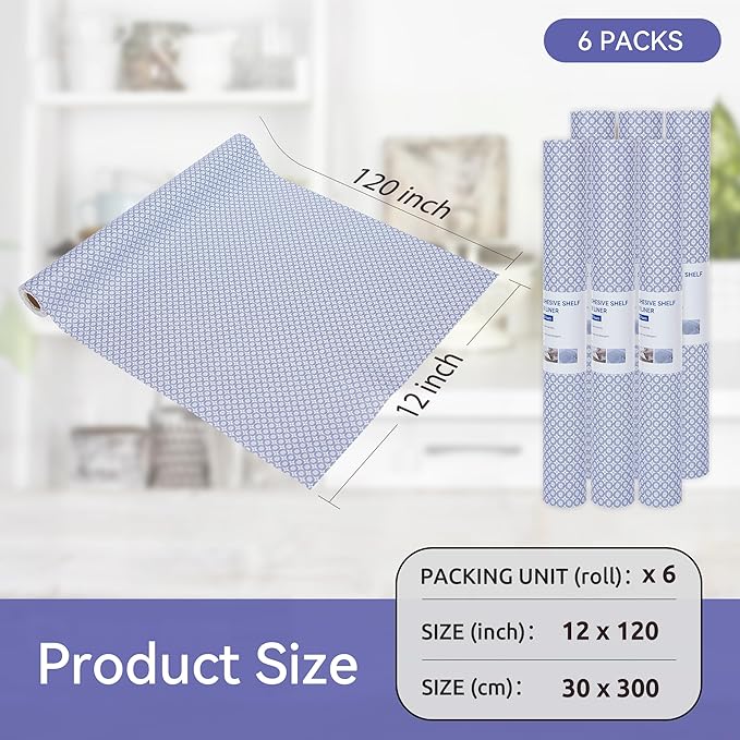 FIFTY FEET 12"x120" Non-Adhesive Shelf Liner for Kitchen Cabinets and Drawers, Washable Non-Slip PVC Cabinet Liner (Blue Circle)(6 Roll) - Image 5