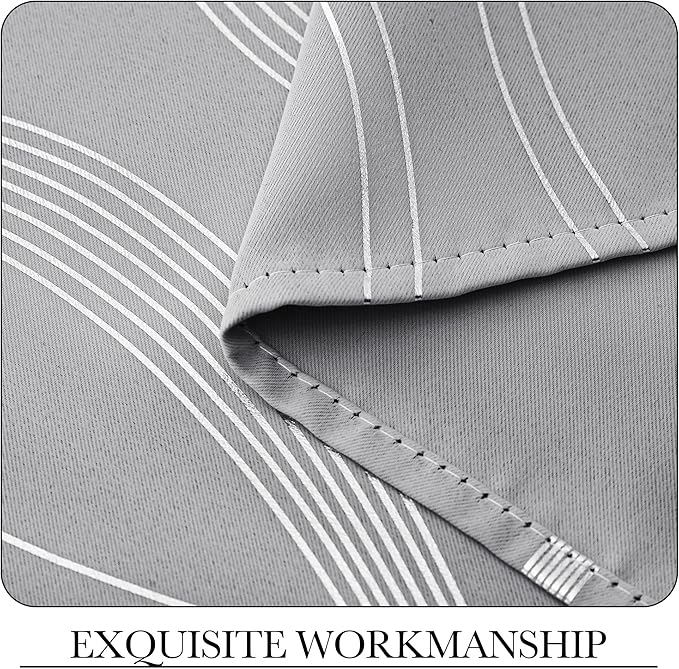 NICETOWN Kitchen Blackout Curtain Panels, Silver Grey, Set of 2, 42 by 48 Inch, Window Treatment Thermal Insulated Solid Grommet Blackout Wave Line Foil Print Design Curtains for Kitchen, Cafe, Loft - Image 7
