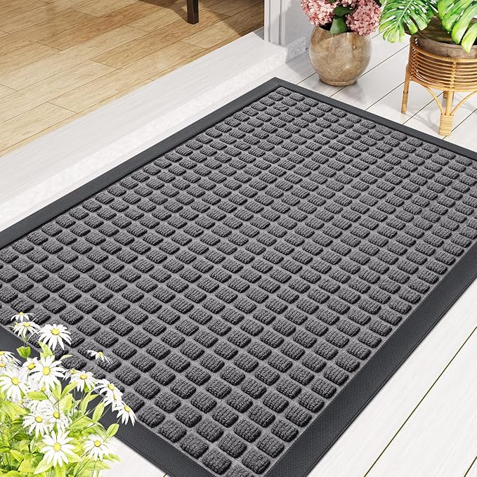 Smiry Front Door Mat Outside Entrance, Heavy Duty Natural Rubber Doormat, Non Slip, Trap Dirt and Moisture, Easy Clean, Low Profile Welcome Floor Mats for Indoor Outdoor Entry, 35x23 Inch, Mix Grey - Image 9