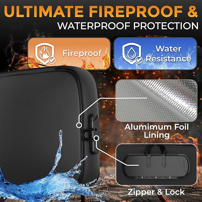 Fireproof Document Bag Waterproof Organizer Box With Lock 3 Layer File Storage Soft Case For Passport Ledger Papers Certificate Cash Files Important Documents Portable Secure Safe Home Travel Office - Image 8