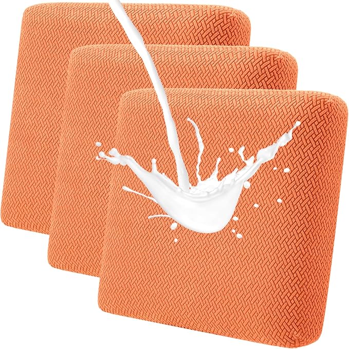 Fuloon Waterproof Couch Cushion Covers, Stretch Sofa Seat Cushion Slipcovers Solid Washable Furniture Protector Suitable for Armchair Loveseat Sofa (Orange, 3 Pieces) by Fuloon