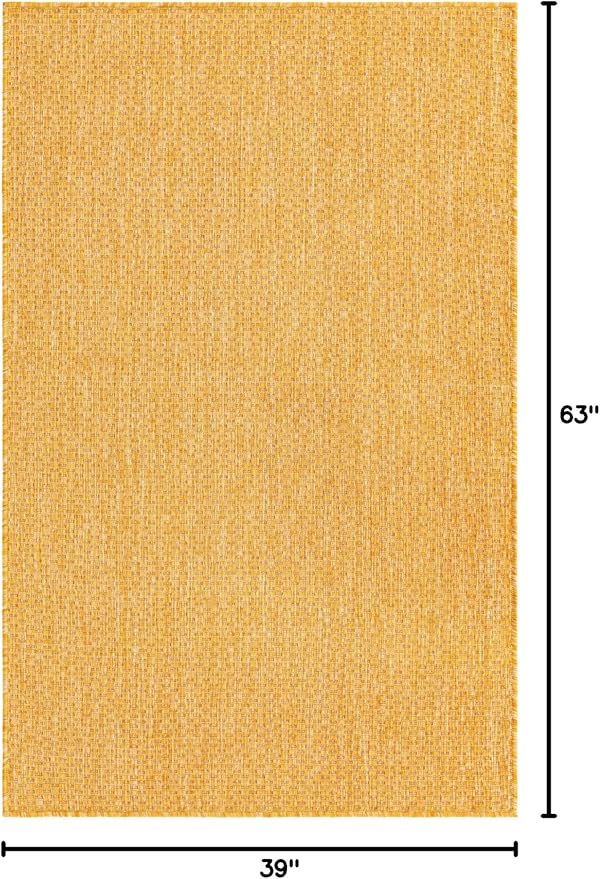 Unique Loom Collection Casual Transitional Solid Heathered Indoor/Outdoor Flatweave Area Rug (3' 3" x 5' 3" Rectangle, Corn Harvest Yellow) - Image 2