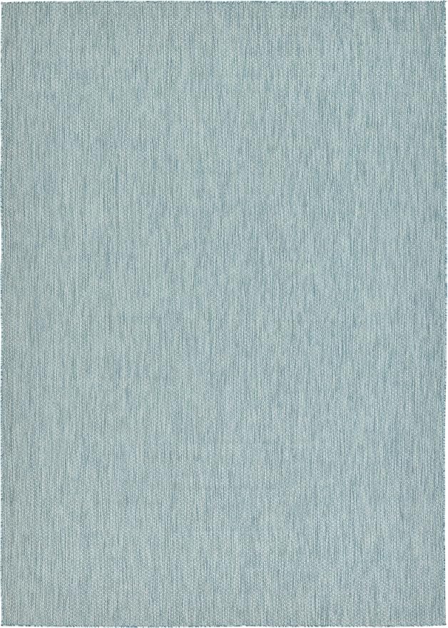 Unique Loom Collection Casual Transitional Solid Heathered Indoor/Outdoor Flatweave Area Rug (8' x 11' 4" Rectangle, Aquamarine/Ivory) by UniqueLoom