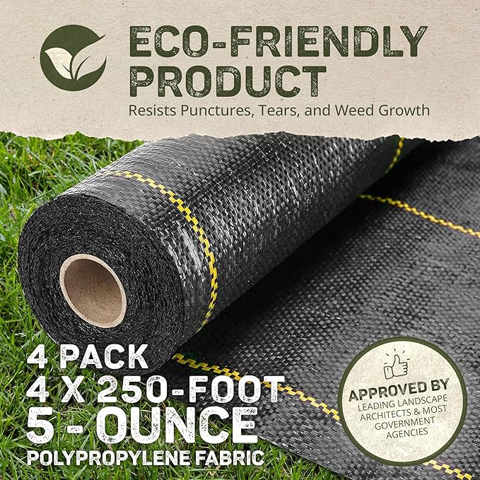 DeWitt 4-Pack Pro-5 Weed Barrier Fabric 5 oz, 4 x 250 Feet – Heavy-Duty Woven Landscape Ground Cover Mat for Raised Garden Bed, Greenhouse Gardening, Outdoor Landscaping, and Commercial - Image 4