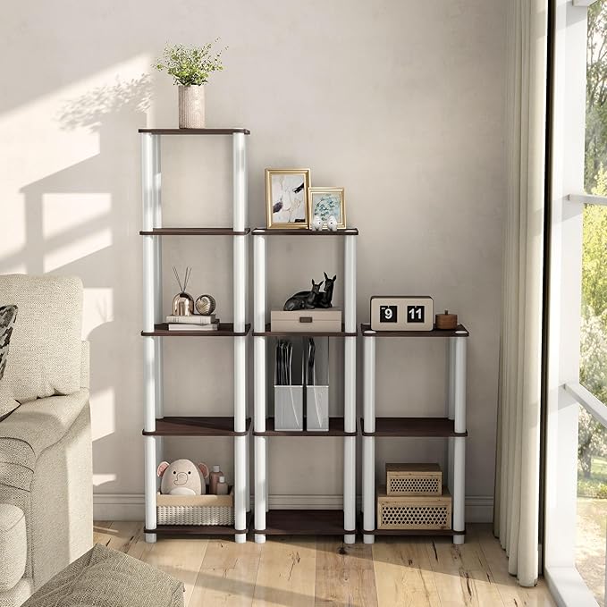 Homes: Inside + Out Apexa Modern 5-Tier Narrow Shelving Units, Collectibles Display Shelves, Easy Assembly Standing Shelf, Home Storage Organizer for Living Room, Bedroom, Office, Espresso - Image 2