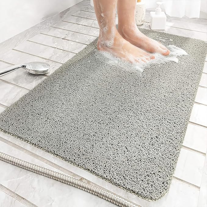 Non-Slip Shower Mat Bathtub Mat with Drain Soft on Feet PVC Loofah Shower for Bathroom Wet Area Quick Drying No Suction Cup Comfort Shower Rugs Bathroom Accessories (39”×16”) by ROIMOE