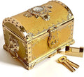 Retro Jewelry Box Arched Vintage Rectangular Metal Chest Necklace Ring Earrings Storage Case for Women Girls (Golden Starlight Yellow, L Lock) by Unknown