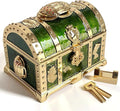 Retro Jewelry Box Arched Vintage Rectangular Metal Chest Necklace Ring Earrings Storage Case for Women Girls (Golden Transparent Green, L Lock) by Unknown