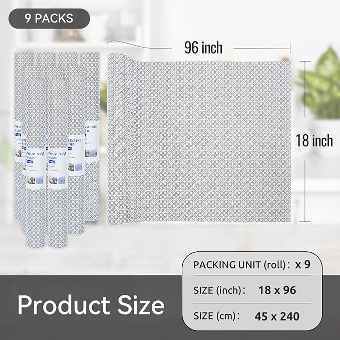 FIFTY FEET 18"x96" Non-Adhesive Shelf Liner for Kitchen Cabinets and Drawers, Washable Non-Slip PVC Cabinet Liner (Black Circle)(9 Roll) - Image 5