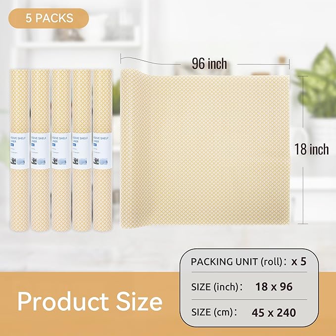 FIFTY FEET 18"x96" Non-Adhesive Shelf Liner for Kitchen Cabinets and Drawers, Washable Non-Slip PVC Cabinet Liner (Yellow Circle)(5 Roll) - Image 5
