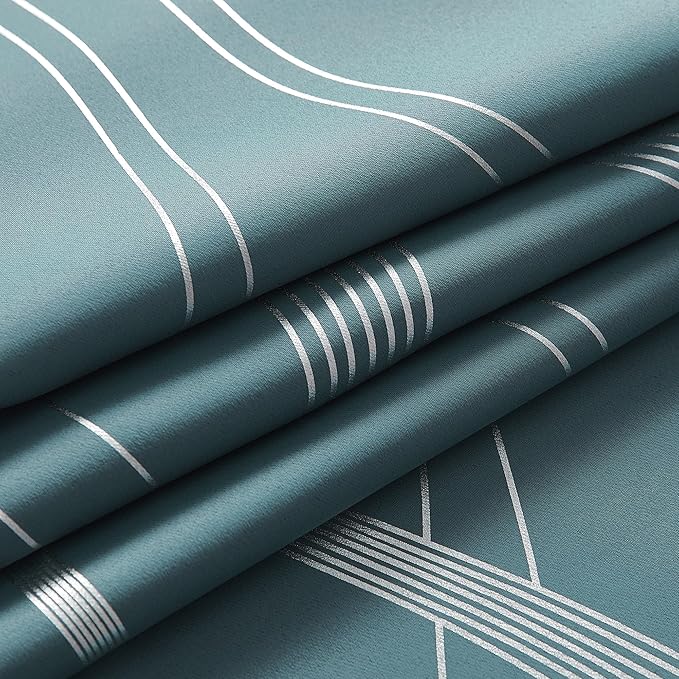 NICETOWN 100% Blackout Curtains Panels for Living Room, Greyish Blue, 52" Wide x 63" Long, 2 Panels, Sound Reducing Thermal Insulated Wave Line Foil Print Design Curtains for Patio Sliding Glass Door - Image 5