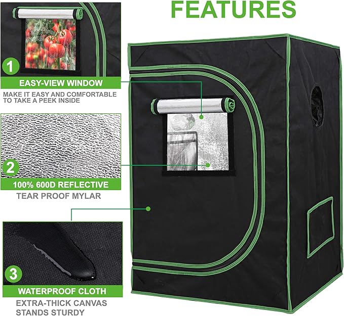 JungleA 2x2 Small Grow Tent, High Reflective Mylar Hydroponic Growing System, 24" x 24" x 36" Indoor Growing Tent Greenhouse Box Kit w/Window & Tray, Home Plant Farmer Flower, Mushroom, Veg Grow Box - Image 4