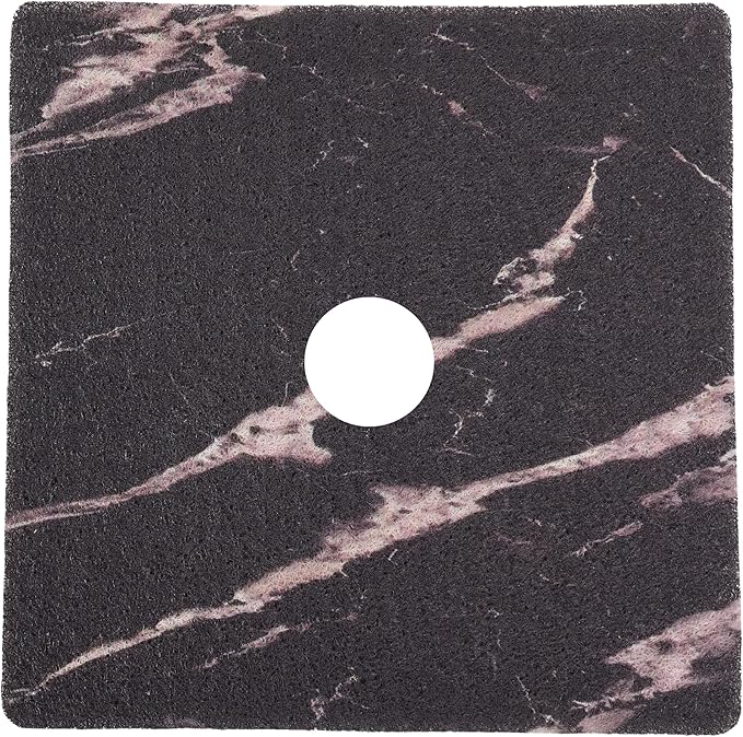 Enkosi Loofah Shower Mat with Drain Hole – Cushioned Anti-Slip Square Bath Mat for Showers, Wet Bathroom Floors – Textured PVC, Secure Non Slip Safety Pad for Walk-in Stalls (27x27 Marble Black) by ENKOSI