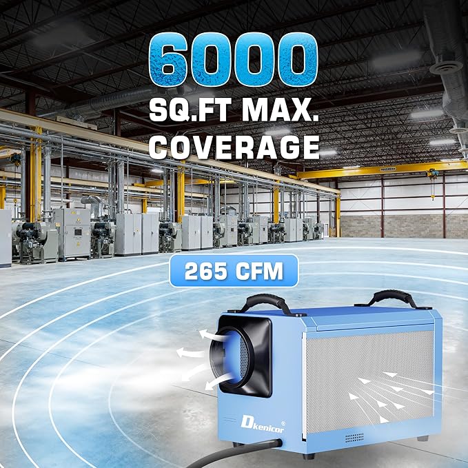 145 Pints Commercial Dehumidifier, Industrial Water Damage Unit up to 6,000 sq ft, Auto Defrost, Memory Starting with Drain Hose，for Crawl Spaces & Basements,Blue - Image 2