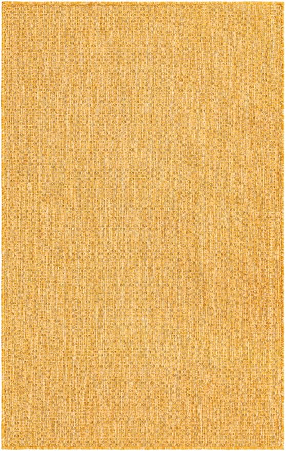 Unique Loom Collection Casual Transitional Solid Heathered Indoor/Outdoor Flatweave Area Rug (3' 3" x 5' 3" Rectangle, Corn Harvest Yellow) - Image 3