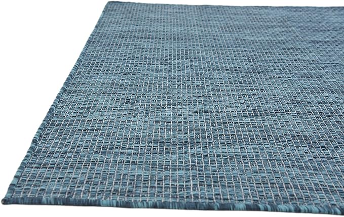 Unique Loom Collection Casual Transitional Solid Heathered Indoor/Outdoor Flatweave Area Rug (4' 1" x 6' 1" Rectangle, Teal/Navy Blue) - Image 8
