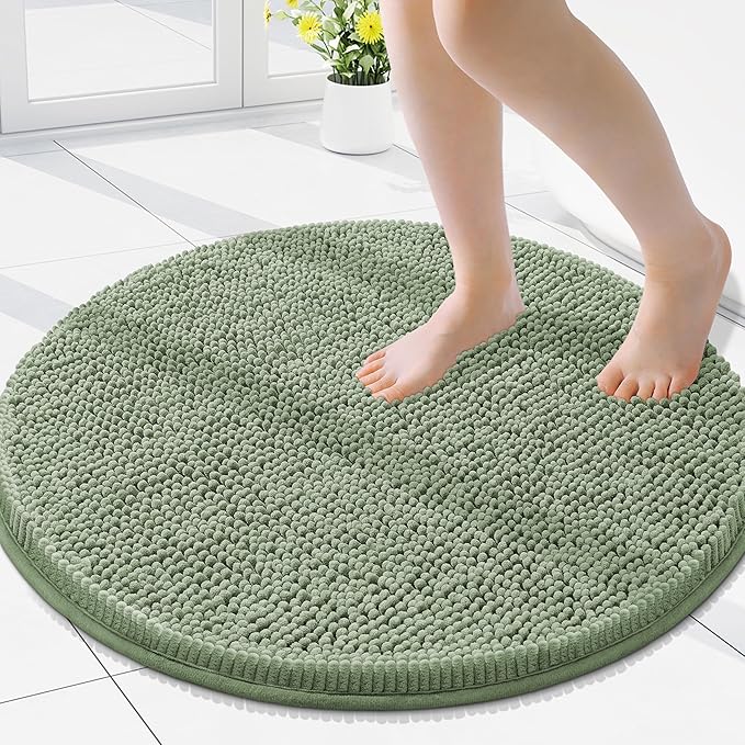 Smiry Luxury Chenille Round 24x24, Extra Soft and Absorbent Shaggy Bathroom Mat Rugs, Machine Washable, Non-Slip Plush Carpet for Tub, Shower, and Bath Room, Sage Green by Smiry
