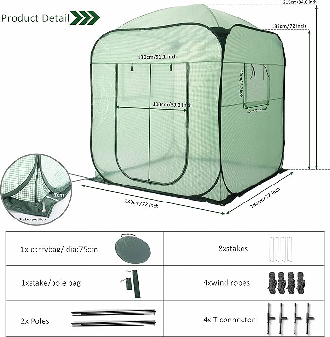 Porayhut Pop Up Greenhouse Tent,Portable X-Large Walk-in Flower House ,Indoor Outdoor Gardening Plant Sunshine Room with PE Mesh Cloth Cover for Protecting Plant from Cold Frost & Birds - Image 2