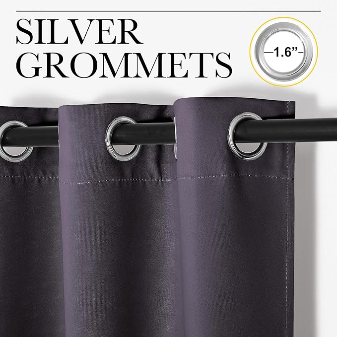 NICETOWN Kitchen Blackout Window Curtain Panel, Greyish Purple, 1 Panel, 55 by 96 inches Long, Home Fashion Thermal Insulated Solid Grommet Room Darkening Drape for Apartment - Image 2