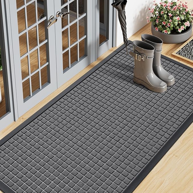 Smiry Front Door Mat Outside Entrance, Heavy Duty Natural Rubber Doormat, Non Slip, Trap Dirt and Moisture, Easy Clean, Low Profile Welcome Floor Mats for Indoor Outdoor Entry, 47x23 Inch, Grey by Smiry