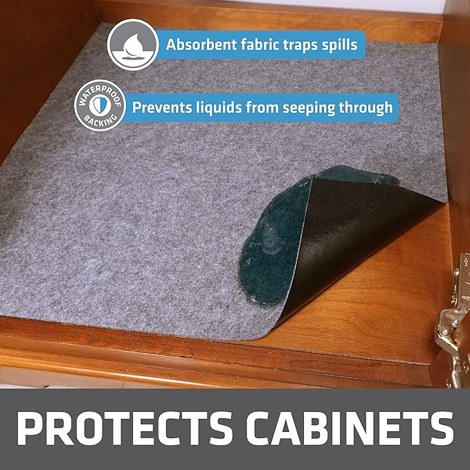 Drymate Premium Under Sink Mat, Waterproof Cabinet Protection Mats for Kitchen & Bathroom, Absorbent Shelf Liners, Slip-Resistant, Machine Washable (USA Made)(24”x29”)(Light Grey)(12-Pack) - Image 2