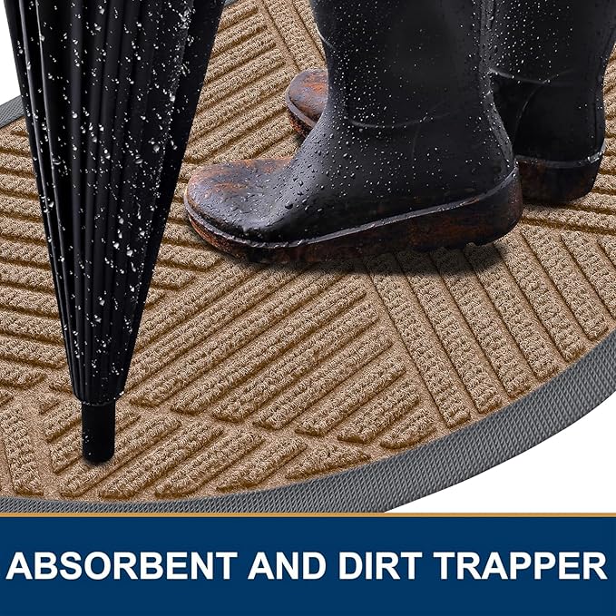 Smiry Half Circle Front Door Mat Outside Entrance, Heavy Duty Sturdy Natural Rubber Doormat, Trap Dirt and Moisture, Low Profile Mats for Indoor Outdoor Entry, Irregular Triangle (29.5x17, Coffee) - Image 3
