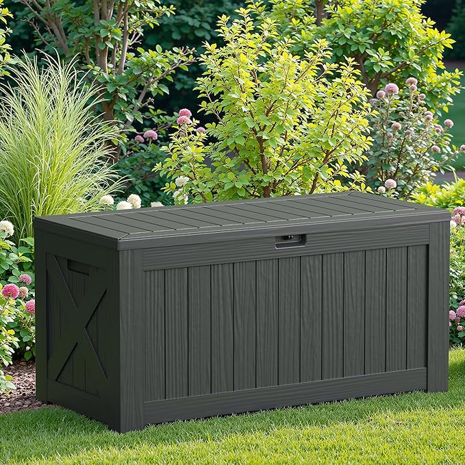 JUMMICO 120 Gallon Resin Deck Box, Large Outdoor Storage Box Waterproof & Lockable for Garden, Patio, Pools (Gray) - Image 5