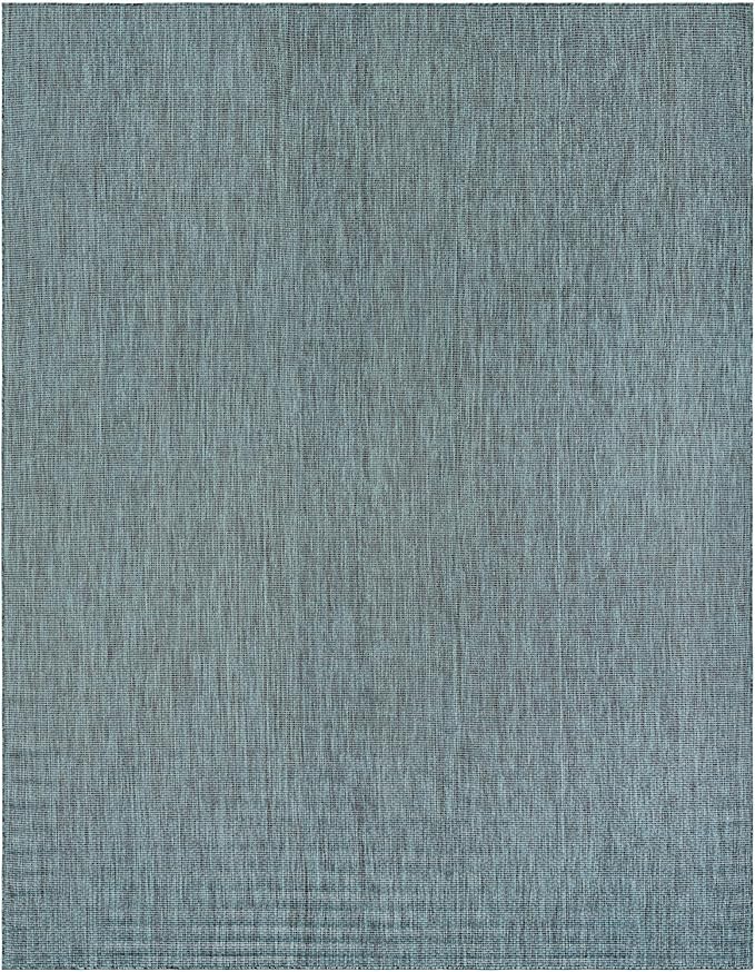Unique Loom Outdoor Solid Collection Area Rug (10' x 13' 1" Rectangle Teal/Navy Blue) - Image 3