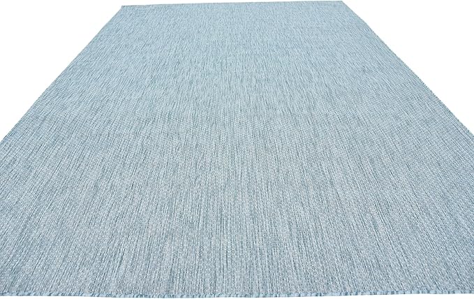 Unique Loom Collection Casual Transitional Solid Heathered Indoor/Outdoor Flatweave Area Rug (9' x 12' Rectangle, Aquamarine/Ivory) - Image 5