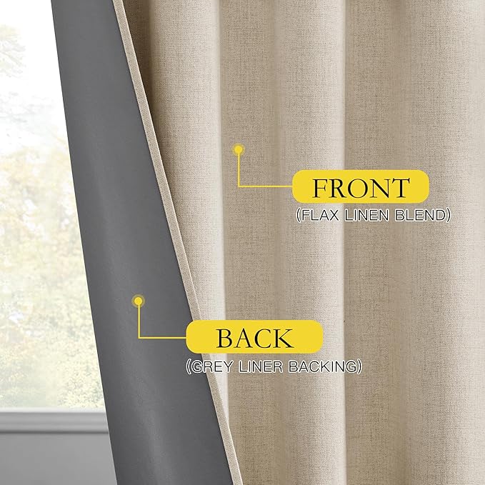 NICETOWN Farmhouse Style 100% Blackout Cream Linen Curtains 90 inches Length, 2 Panels, 52" W, Room Cooling Window Draperies with Thermal Insulated Liners for Dining Room - Image 6