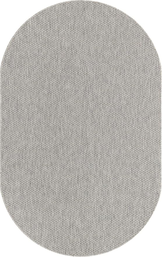 Unique Loom Collection Casual Transitional Solid Heathered Indoor/Outdoor Flatweave Area Rug (5' 1" x 8' Oval, Light Gray/Ivory) - Image 8