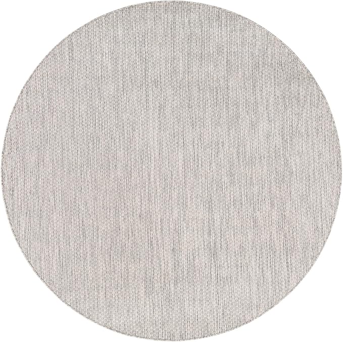 Unique Loom Outdoor Solid Collection Area Rug (6' 1" Round Light Gray/Ivory) - Image 3