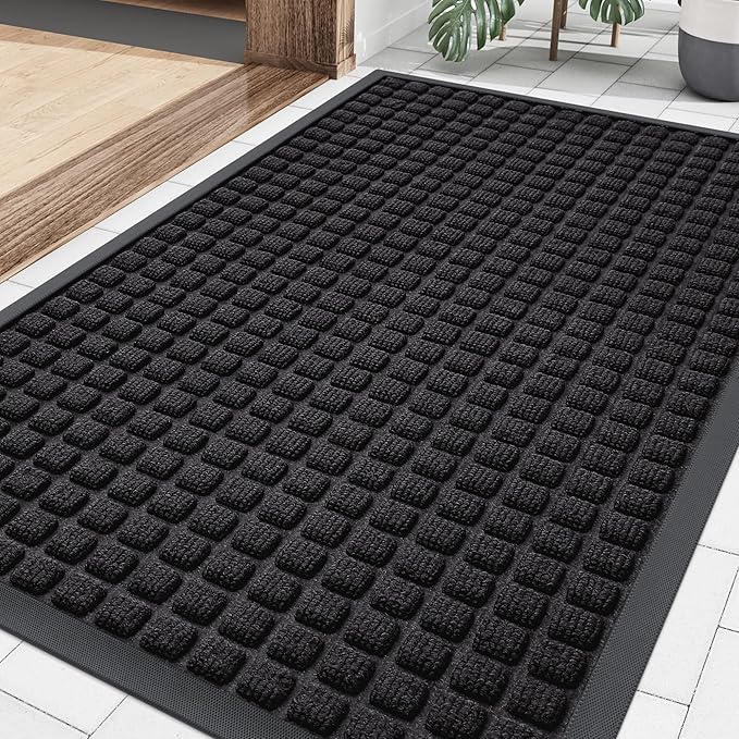 Smiry Front Door Mat Outside Entrance, Heavy Duty Natural Rubber Doormat, Non Slip, Trap Dirt and Moisture, Easy Clean, Low Profile Welcome Floor Mats for Indoor Outdoor Entry, 35x23 Inch, Black by Smiry