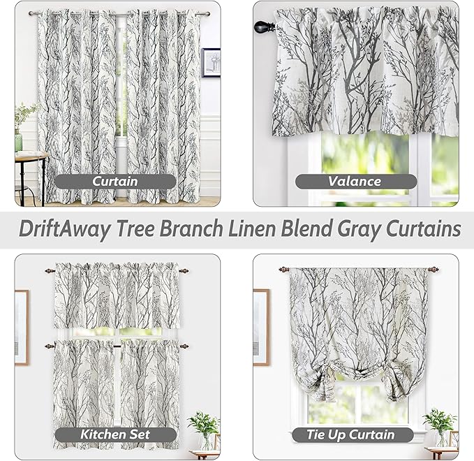 DriftAway Linen Printed Blackout Curtains Tree Branch Pattern Double Layer 84 Inches Long for Bedroom Classic Thermal Insulated Summer Sound Lined Grommet Drapes for Living Room 2 Panels Gray/Linen - Image 5