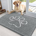 OLANLY Dog Door Mat for Muddy Paws 36x24, Paw Print Design, Absorbs Moisture and Dirt, Absorbent Non-Slip Washable Doormat, Quick Dry Chenille Mud Mat, Entry Indoor Entryway Carpet, Grey and White by OLANLY