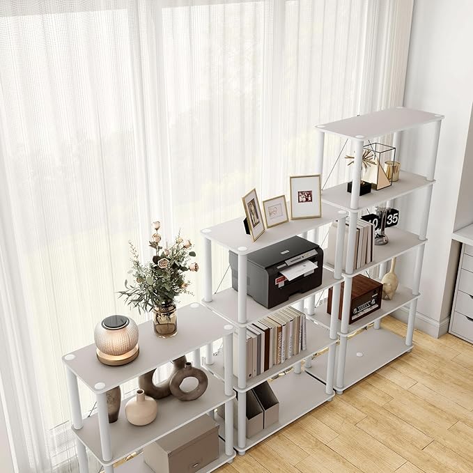 Homes: Inside + Out Apexa Modern 4-Tier Wide Shelving Units, Collectibles Display Shelves, Easy Assembly Standing Shelf, Home Storage Organizer for Living Room, Bedroom, Office, Taupe Grey - Image 14