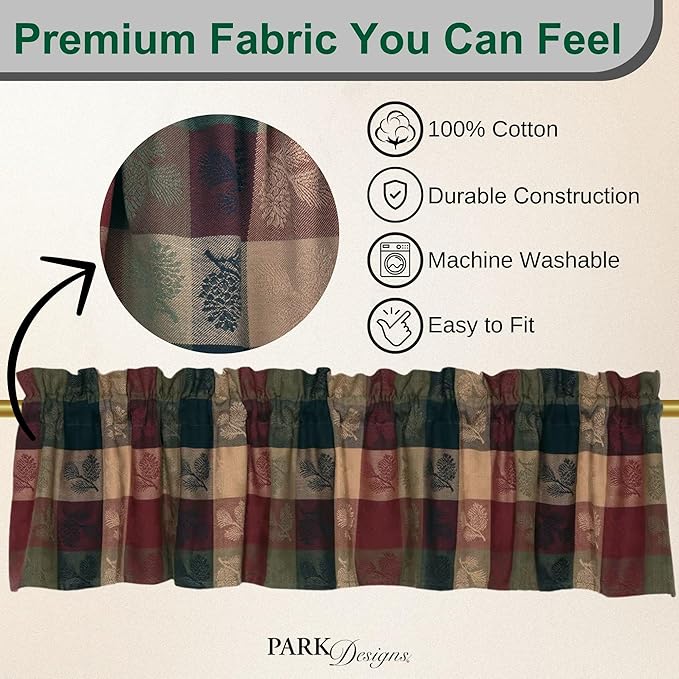 Park Designs Farmhouse Kitchen Valances for Windows - Plaid Pine Cone | Fall Decor Window Valance Curtain | Plaid Curtain Windows | 72"x14" - Image 2