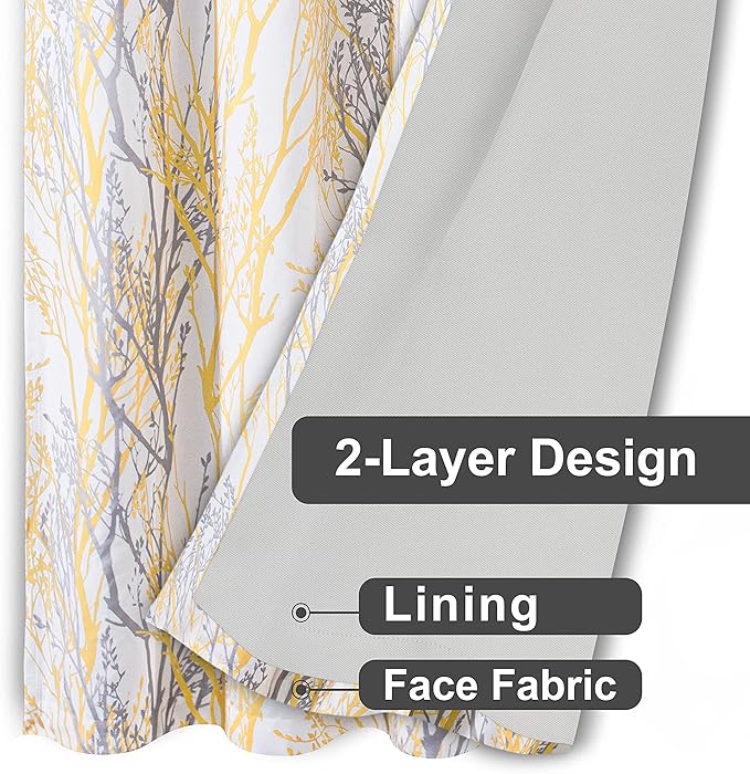 DriftAway Tree Branch Blackout Curtains Double Layer 84 Inches Long for Bedroom Printed Patterned Classic Thermal Insulated Summer Sound Lined Grommet Drapes for Living Room 2 Panels Yellow/White - Image 6