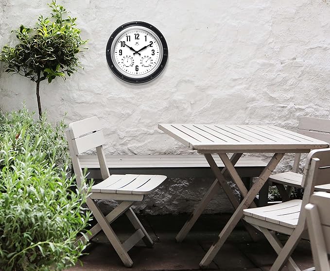 Infinity Instruments Forecaster Indoor/Outdoor Wall Clock, Thermometer, Hygrometer Combo, Stylish Durable Waterproof Weather Station for Your Home, 16 Inch, Black - Image 7