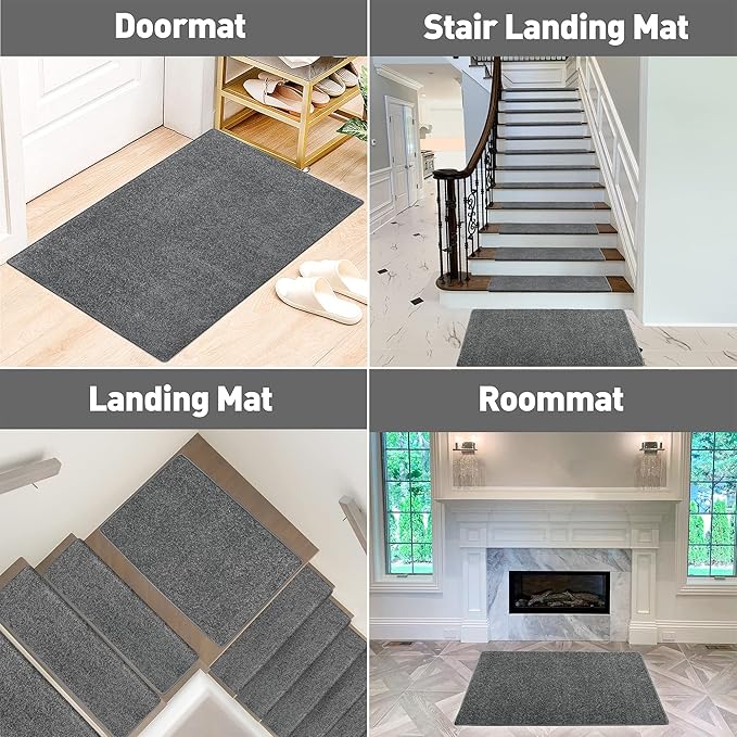 PURE ERA Carpet Stair Tread Landing Mat Tape Free Self Adhesive Non Slip Skid Resistant Indoor Doormat Area Rug Floor Mat for Kitchen Bathroom Workstations Washable 2' X 3' (Dark Gray) - Image 5