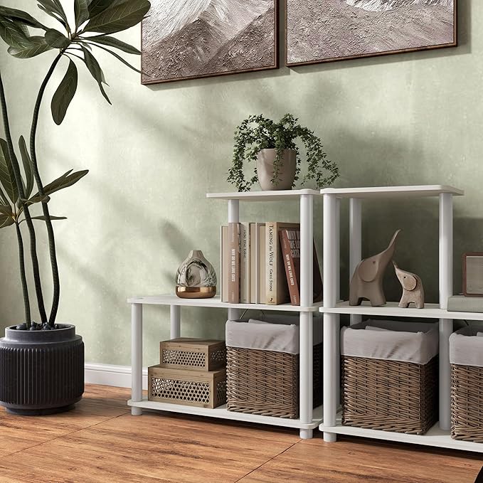 Homes: Inside + Out Apexa Modern 3-Cube Ladder Shelving Units, Collectibles Display Shelves, Easy Assembly Standing Shelf, Home Storage Organizer for Living Room, Bedroom, Office, White - Image 14