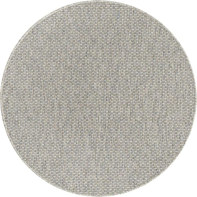 Unique Loom Collection Casual Transitional Solid Heathered Indoor/Outdoor Flatweave Area Rug (4' 1" Round, Light Gray/Ivory) - Image 8