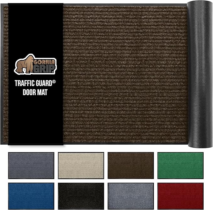 GORILLA GRIP Waterproof Traffic Guard Door Mat, 47x35, Heavy Duty Entryway Mats, Strong Backing Commercial Utility Rugs for Office Hallway, Garage Floor and Home, Low Profile Carpet Runner, Brown by GorillaGrip