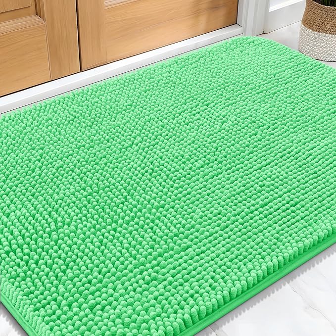 OLANLY Dog Door Mat for Muddy Paws 30x20, Absorbs Moisture and Dirt, Absorbent Non-Slip Washable Doormat, Quick Dry Chenille Mud Mat for Dogs, Entry Indoor Entryway Carpet for Inside Floor, Mint Green by OLANLY