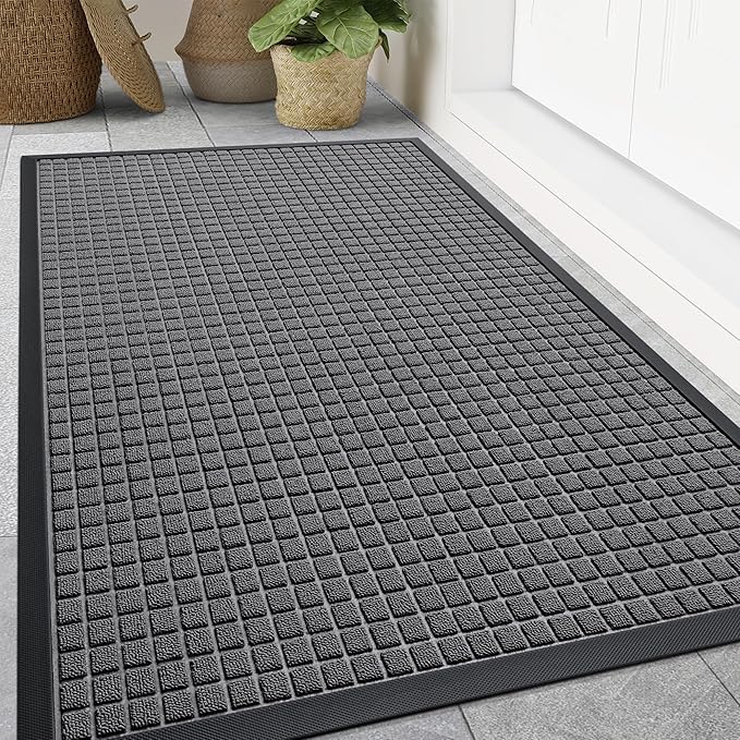 Smiry Front Door Mat Outside Entrance, Heavy Duty Natural Rubber Doormat, Non Slip, Trap Dirt and Moisture, Easy Clean, Low Profile Welcome Floor Mats for Indoor Outdoor Entry, 59x34 Inch, Grey by Smiry