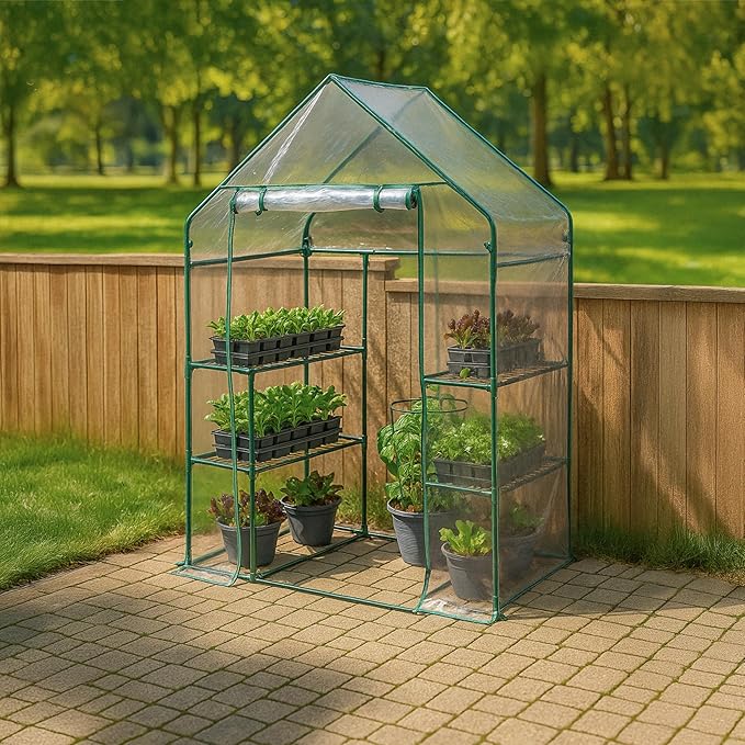 Miracle-GRO 4'8" x 29" x 6'5" Outdoor Mini Walk-in Greenhouse Plant Tent, All-Season Small Walk-in Plant Growth Accelerator with 4 Wire Shelves, Clear - Image 8