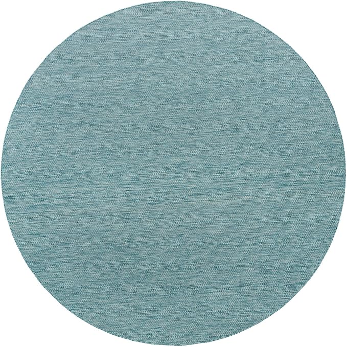 Unique Loom Collection Casual Transitional Solid Heathered Indoor/Outdoor Flatweave Area Rug (10' 8" Round, Aquamarine/Ivory) - Image 3